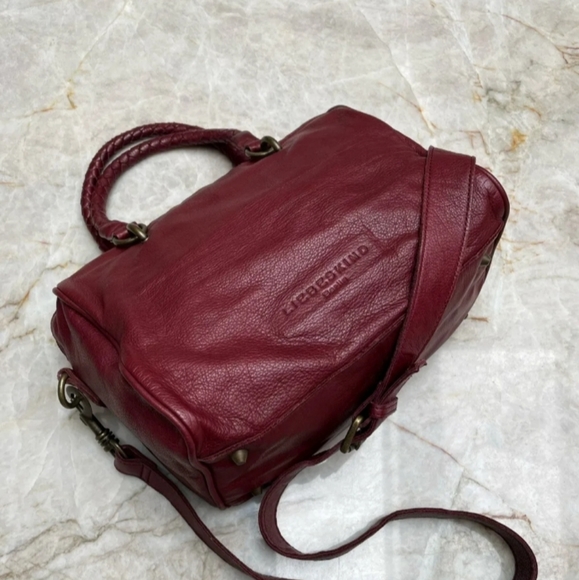 LIEBESKIND Berlin Buttery Soft Leather Wine/Burgundy  Crossbody Satchel Tote - Picture 2 of 10